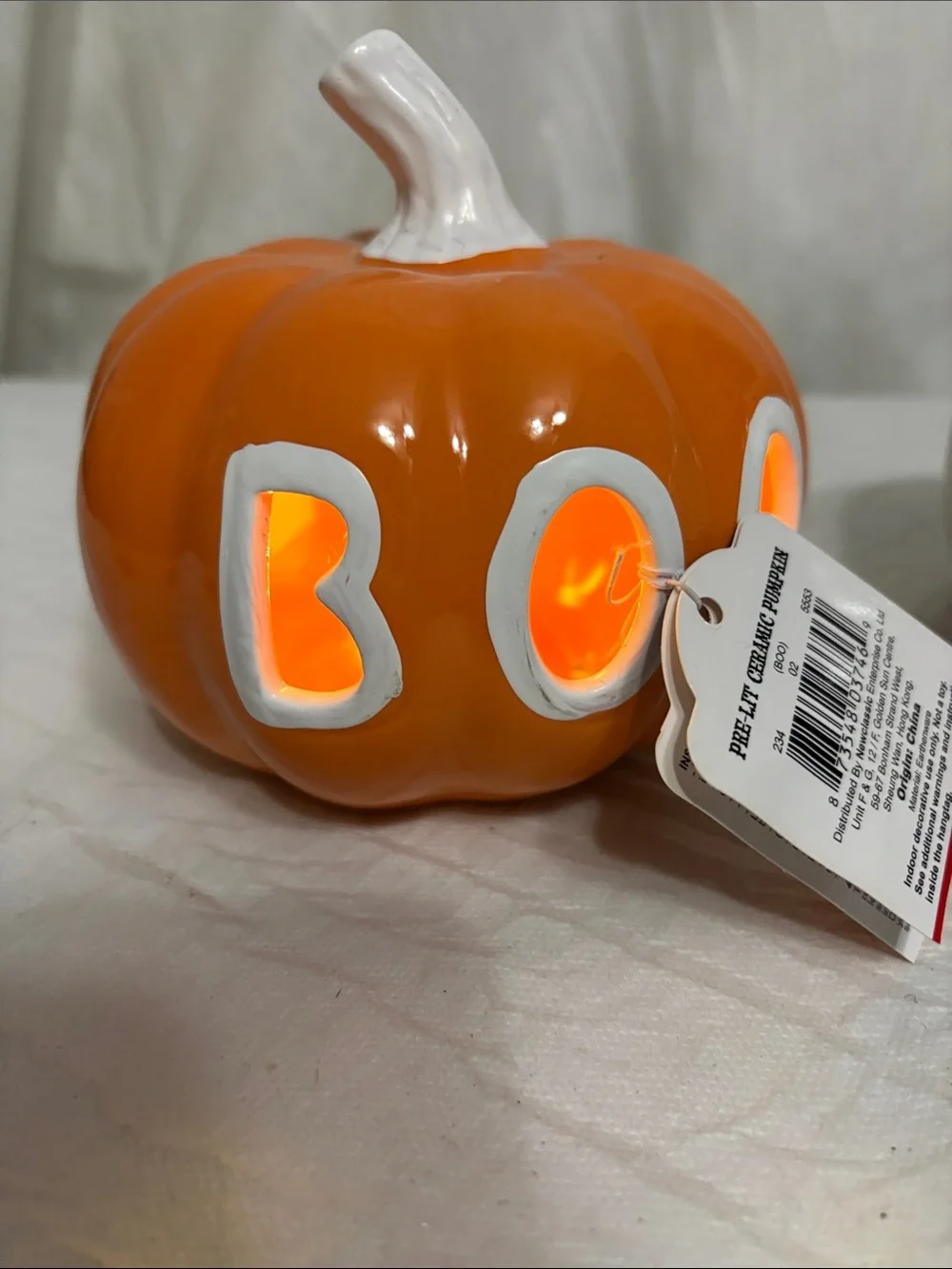 Pre-Lit Ceramic Pumpkin Set - Orange & White - Seasonal Home Party Supplies